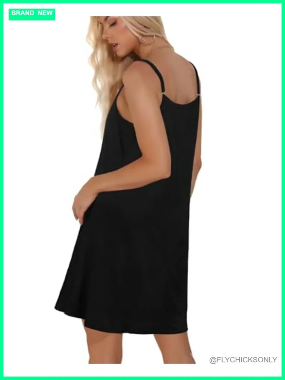 Women's Spaghetti Strap Sundress Beach Cover Up Cotton Swing Dress with Pockets